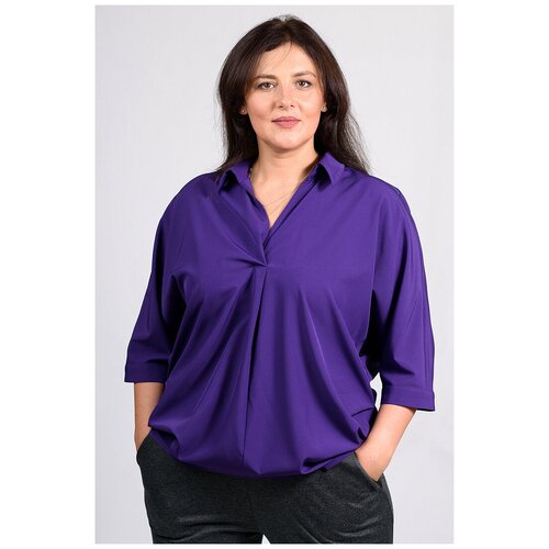 Блуза  SVESTA, нарядный стиль, свободный силуэт, укороченный рукав, манжеты, однотонная, размер 56, фиолетовый