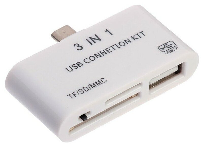 Картридер-OTG LuazON LNCR-100 адаптер microUSB разъемы USB microSD SD белый