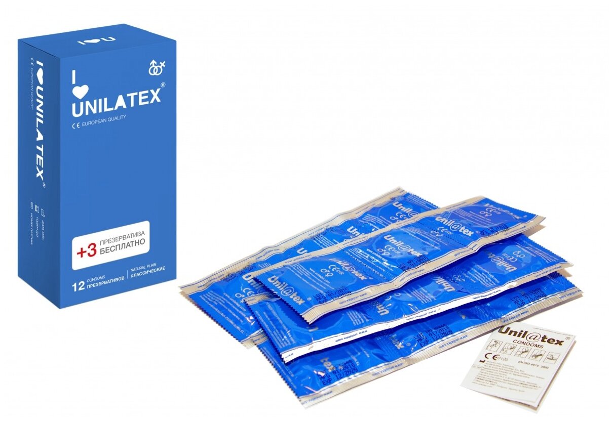 Презервативы Unilatex Natural Plain 12+3 шт, классические.