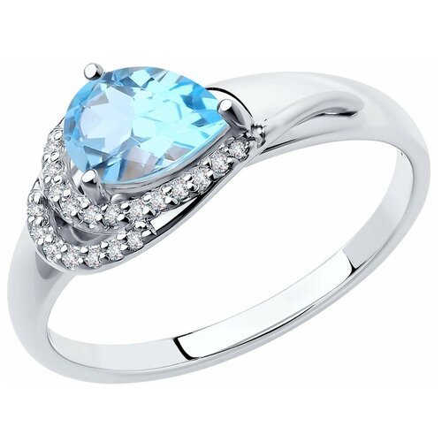 Кольцо Diamant, серебро, 925 проба, родирование, топаз, фианит, размер 18.5 кольцо 1454930025 из серебра 925 пробы с топазом голубым природным и фианитом 19