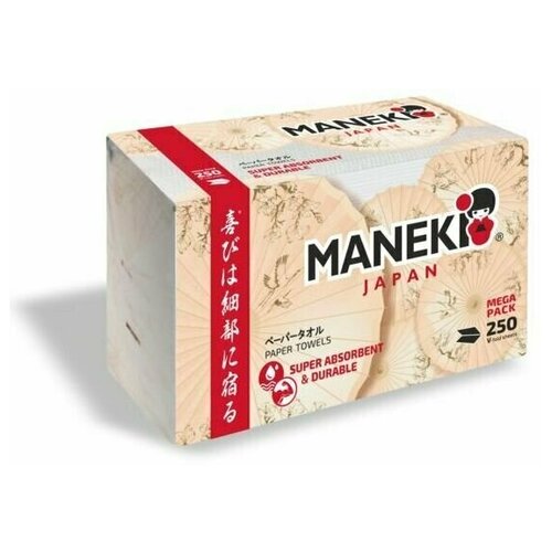 Бумажные полотенца Maneki листовые Kabi 250 шт, V-сложение салфетки бумажные белые maneki kabi 2 слоя коробка 250 шт
