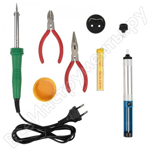 Rexant Набор для пайки 13 паяльник 30Вт подставка губка для удаления припоя канифоль припой Rexant 12-0166 248900₽