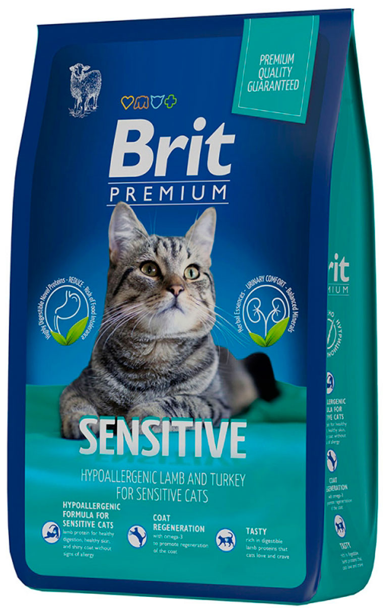 Сухой корм BRIT PREMIUM CAT SENSITIVE для взрослых кошек с чувствительным пищеварением с ягненком и индейкой (0,4 кг)