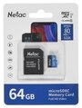 Карта памяти Netac MicroSD 64GB U1C10 80Mb/s+adp