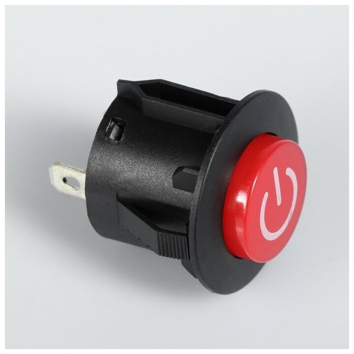 Выключатель кнопочный с подсветкой, с фиксацией, красный - фотография № 1