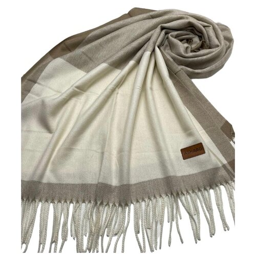 Палантин ASHAAO, кашемир, с бахромой, 180х70 см, бежевый