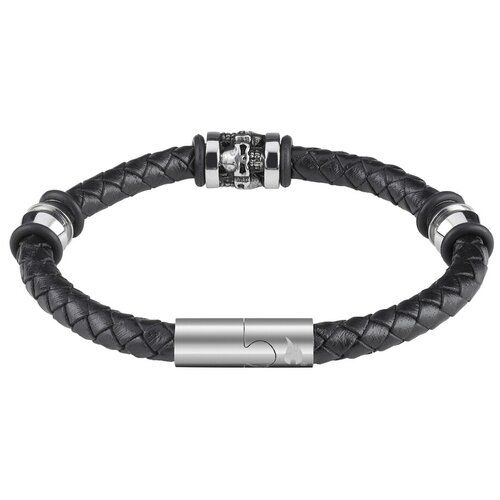 Браслет ZIPPO Three Charms Leather Bracelet, с шармами, чёрный, кожа/нержавеющая сталь, 20 см Zippo MR-2007172