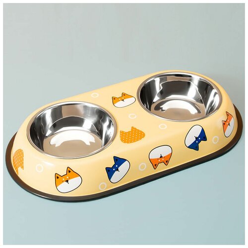 Двойная миска кормушка на подставке для кошек и собак небольших пород