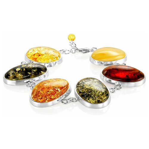 фото Amberholl нарядный серебряный браслет с натуральным янтарём «глянец»