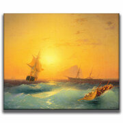 Картина для интерьера на холсте Ивана Айвазовского «Закат в море» 30х35, холст натянут на подрамник