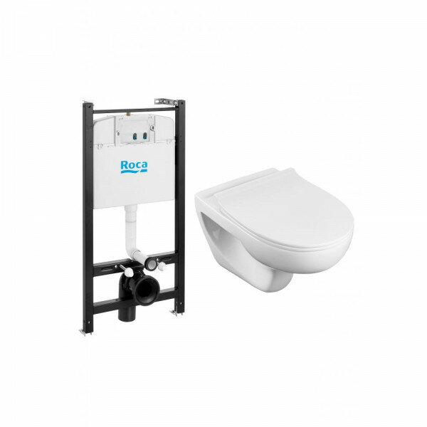 фото ПЭК 893105010 Roca Victoria Pack подвесной унитаз Rimless + инсталляция + Slim сиденье дюропласт