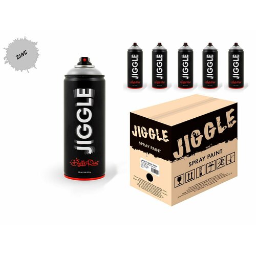 Аэрозольная краска для граффити в баллончике JIGGLE суперматовая, 520 мл, ZINC / Цинк - 6 шт