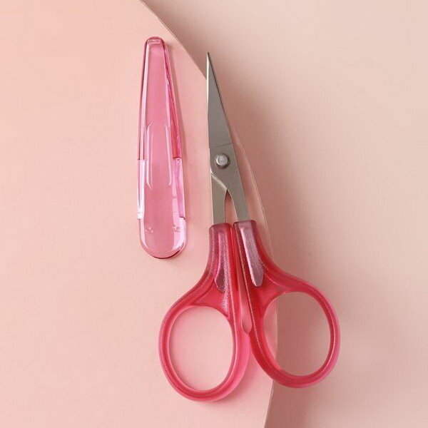 Ножницы для рукоделия, скошенное лезвие, с защитным колпачком, 3.9", 10 см, цвет розовый
