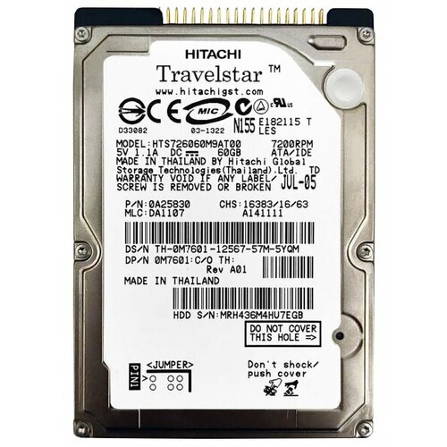 Жесткий диск Hitachi 13N6897 60Gb 7200 IDE 25 HDD 921500₽