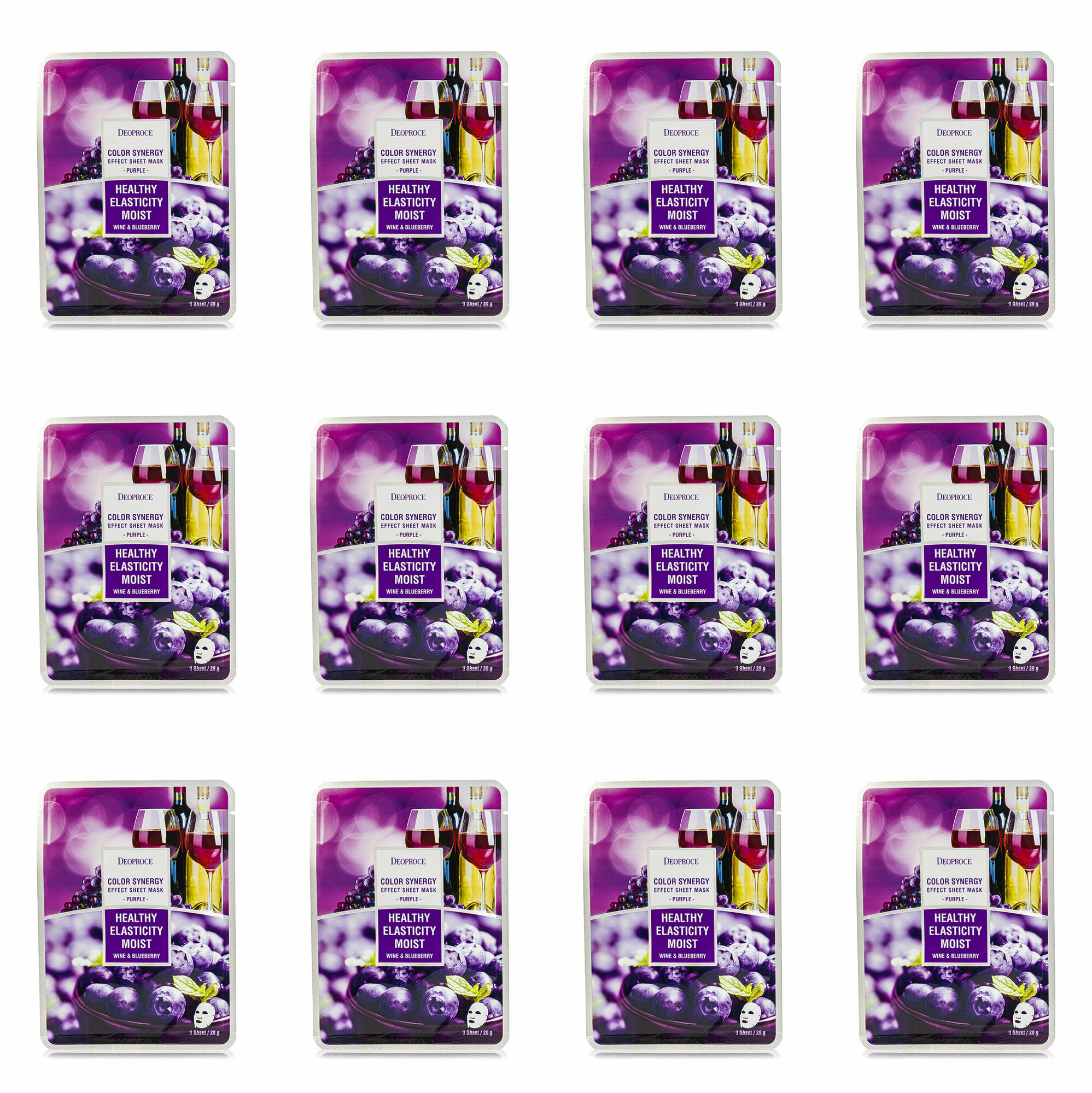 Маска тканевая на основе черники и красного винограда DEOPROCE COLOR SYNERGY EFFECT SHEET MASK PURPLE 20g 20гр - фото №1