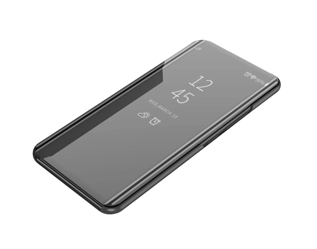 Чехол-книжка MyPads Clear View Cover для Samsung Galaxy S22 (SM-S901B) с полупрозрачной пластиковой крышкой с зеркальной поверхностью черный