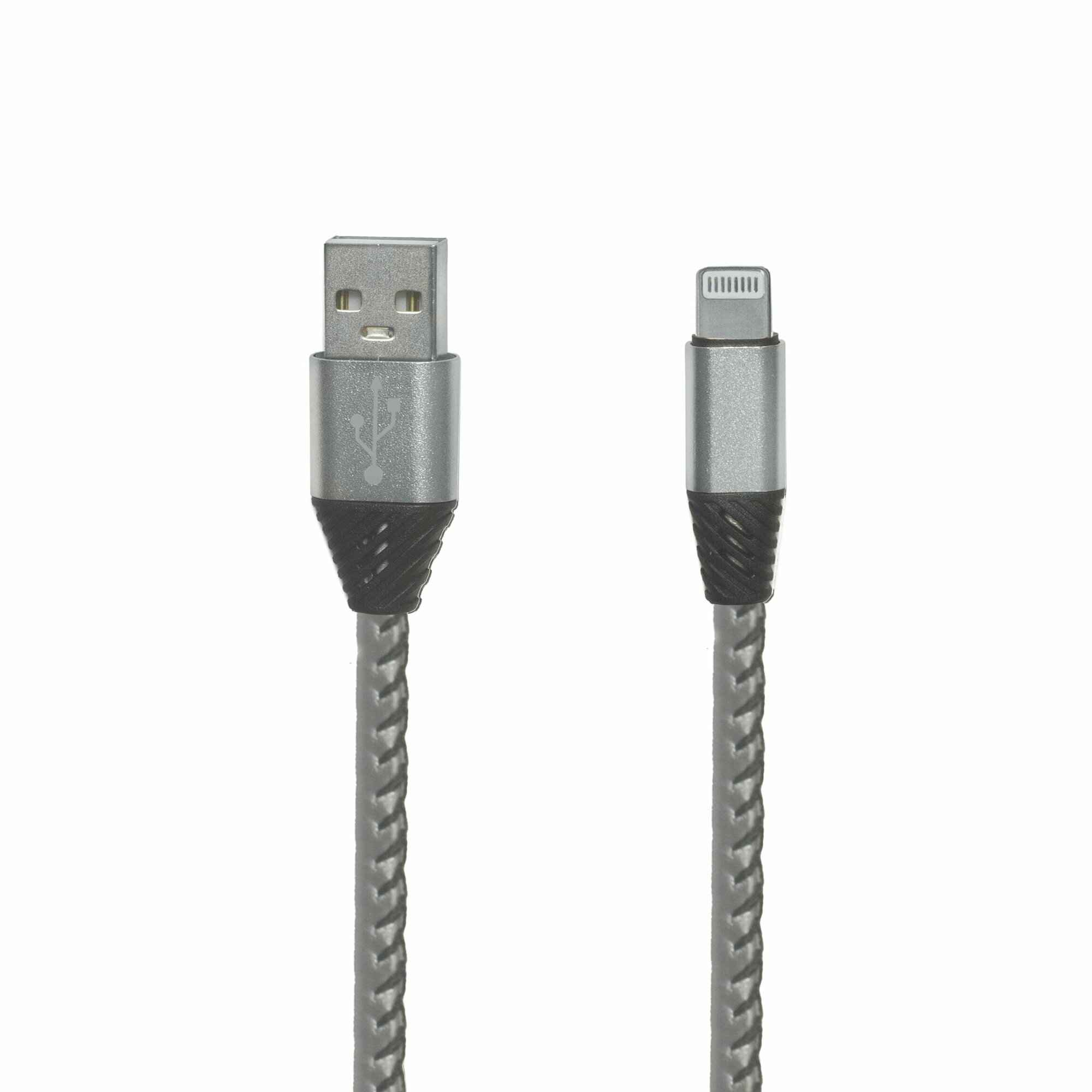 USB кабель "LP" для Apple Lightning 8 pin кожаная оплетка 1м серебристый