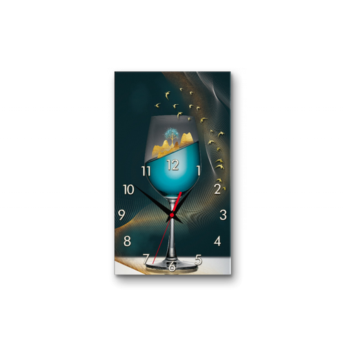 Часы настенные на стекле | Diva Kartina | Арт Постеры. Бокал | 40X70 см | Немецкий механизм