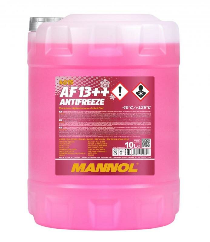 4015 MANNOL ANTIFREEZE AF13++ 10 л. Готовый раствор охлаждающей жидкости антифриз красный