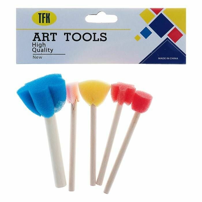 фото Набор кистей-спонж Calligrata, поролон, с деревянными ручками, 5 шт, 1 упаковка