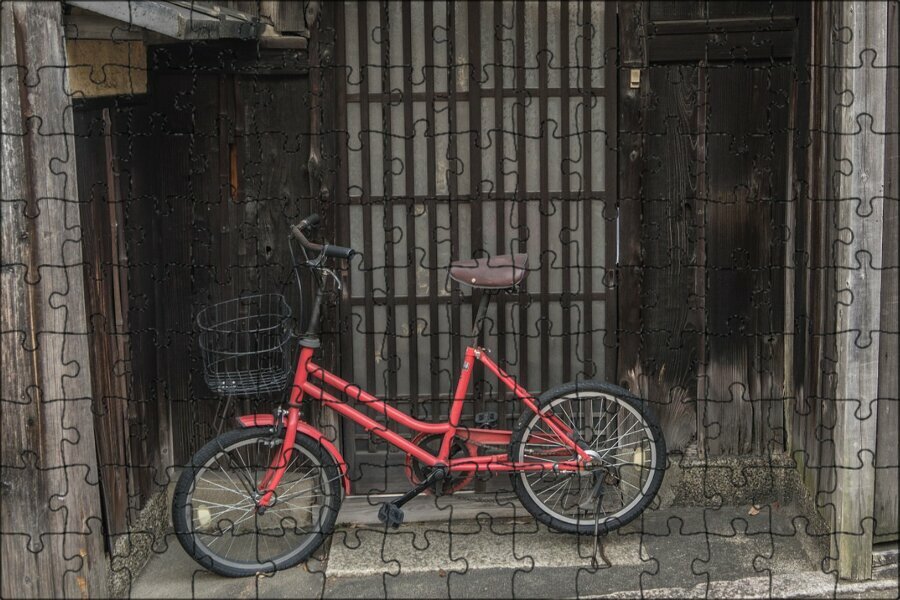 Магнитный пазл "Велосипед, красный, япония" на холодильник 27 x 18 см.