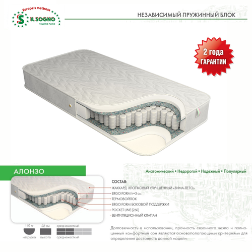 Матрас анатомический Алонзо 260 пр./м. кв. 22см 160х210