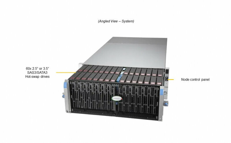 Сервер Supermicro Storage SuperServer SSG-640SP-E1CR60 без процессора/без ОЗУ/без накопителей/количество отсеков 25" hot swap: 2/1 x 2000 Вт/LAN 10 Гбит/c