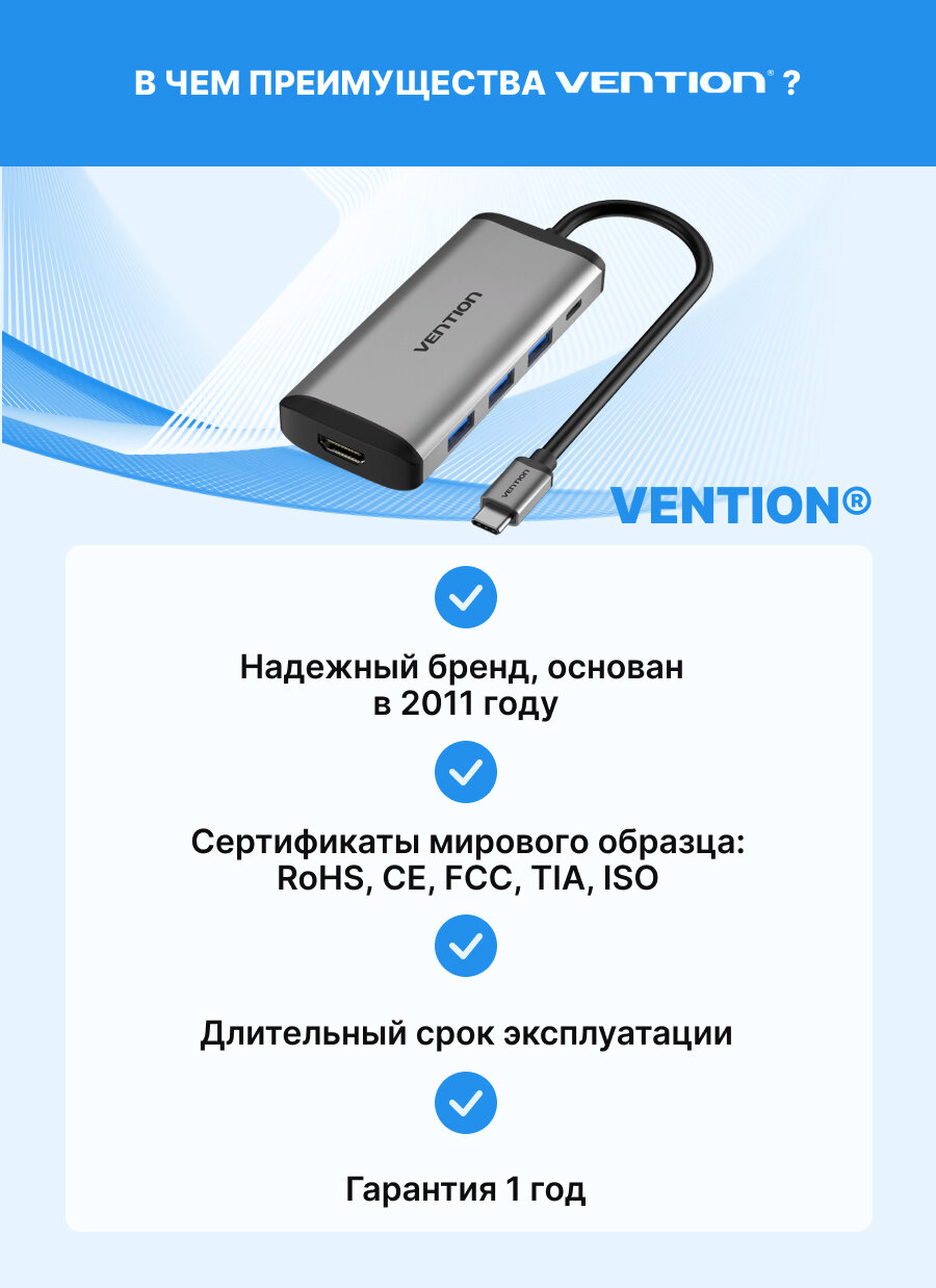 Концентратор Vention USB Type C 5 в 1 - фото №8
