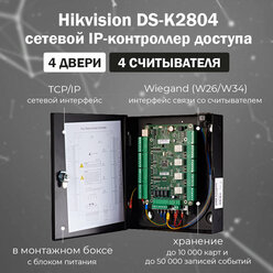 Hikvision DS-K2804 сетевой контроллер СКУД на 4 двери в монтажном боксе / IP-контроллер для систем контроля доступа