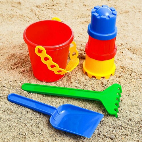Набор для песочницы, игрушки для песочницы -формочка для песка, лопатка, грабельки, ведерко разноцветный