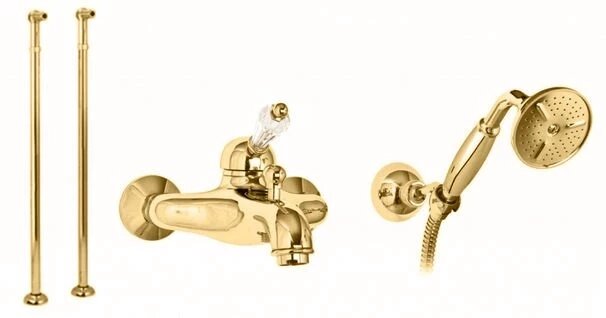 Напольный смеситель для ванны с ручным душем золото 24 карат, ручка Swarovski Cezares Vintage VINTAGE-VDPM-03/24-Sw