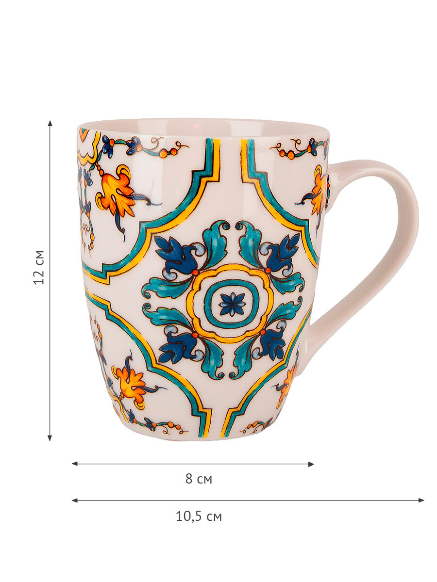 Набор кружек 2 шт "Сицилия", 12х8х10 см, объем 360 мл, фарфор, Nouvelle, белый/желтый/синий/зеленый — фото 1