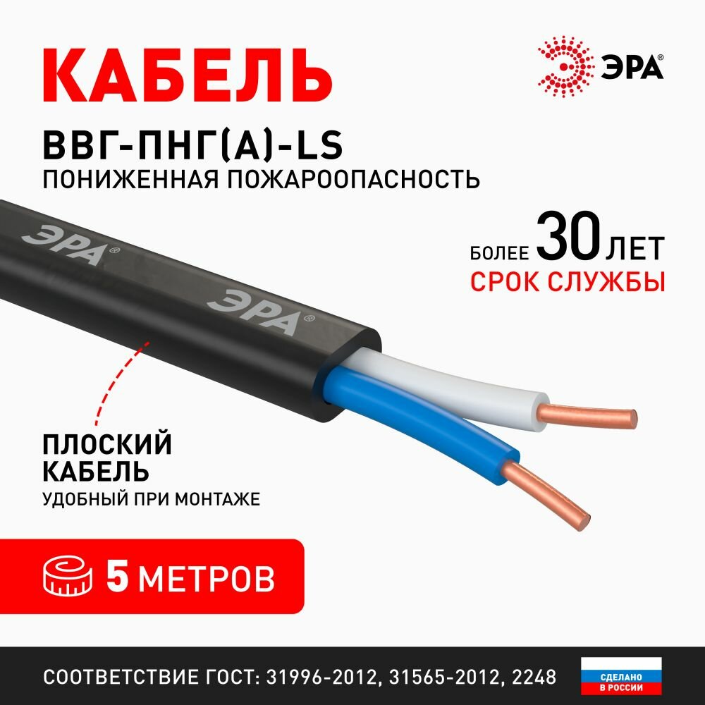 Силовой кабель ВВГ-Пнг(А)-LS 2х25 мм2 ГОСТ 5м ЭРА