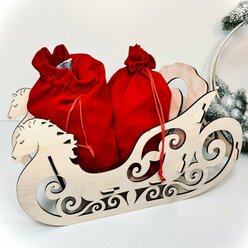 Новогодние санки, дерево, фигурная форма, 36x16x16 см, бежевые