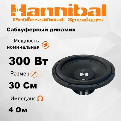 Сабвуферный динамик Alphard Hannibal HS-600 12 Дюймов Сабвуфер автомобильный 7010₽