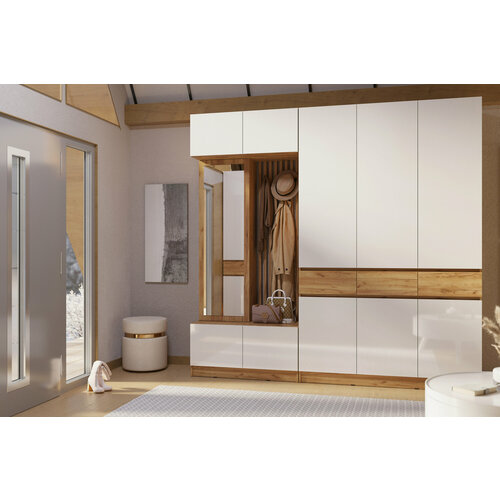 Прихожая мебель Роджина 2 дуб крафт белый глянец 250x52x240 см 43990₽