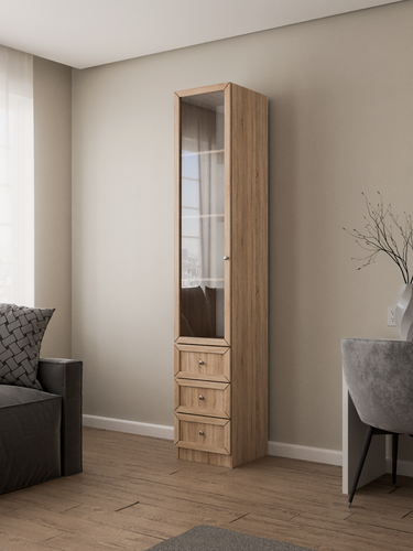 Изображение товара Книжный пенал Brams - 1 с выдвижными ящиками | Корпус ЛДСП Дуб Сонома | Рамка Дуб Сонома