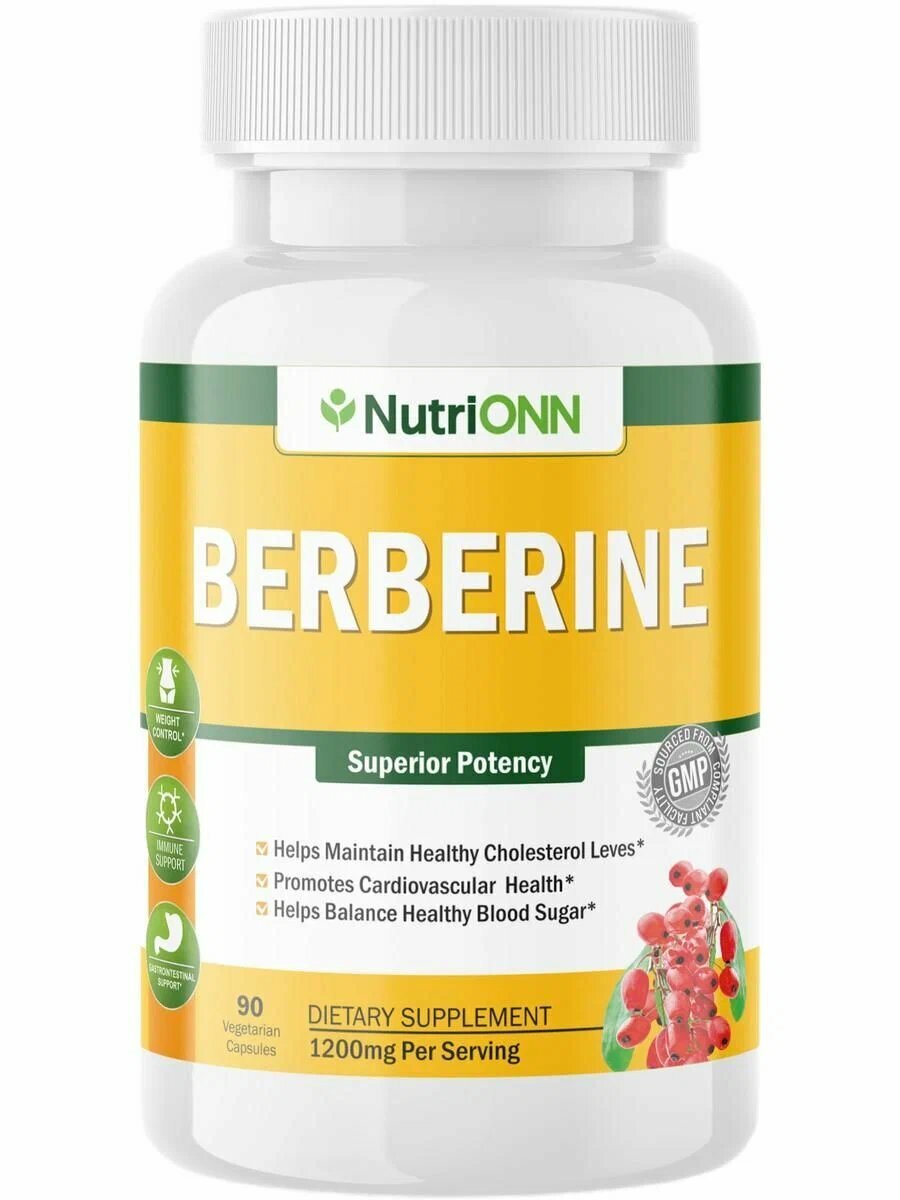 Берберин NutriONN 1200 мг 90 капсул, для контроля сахара в крови и метаболизма