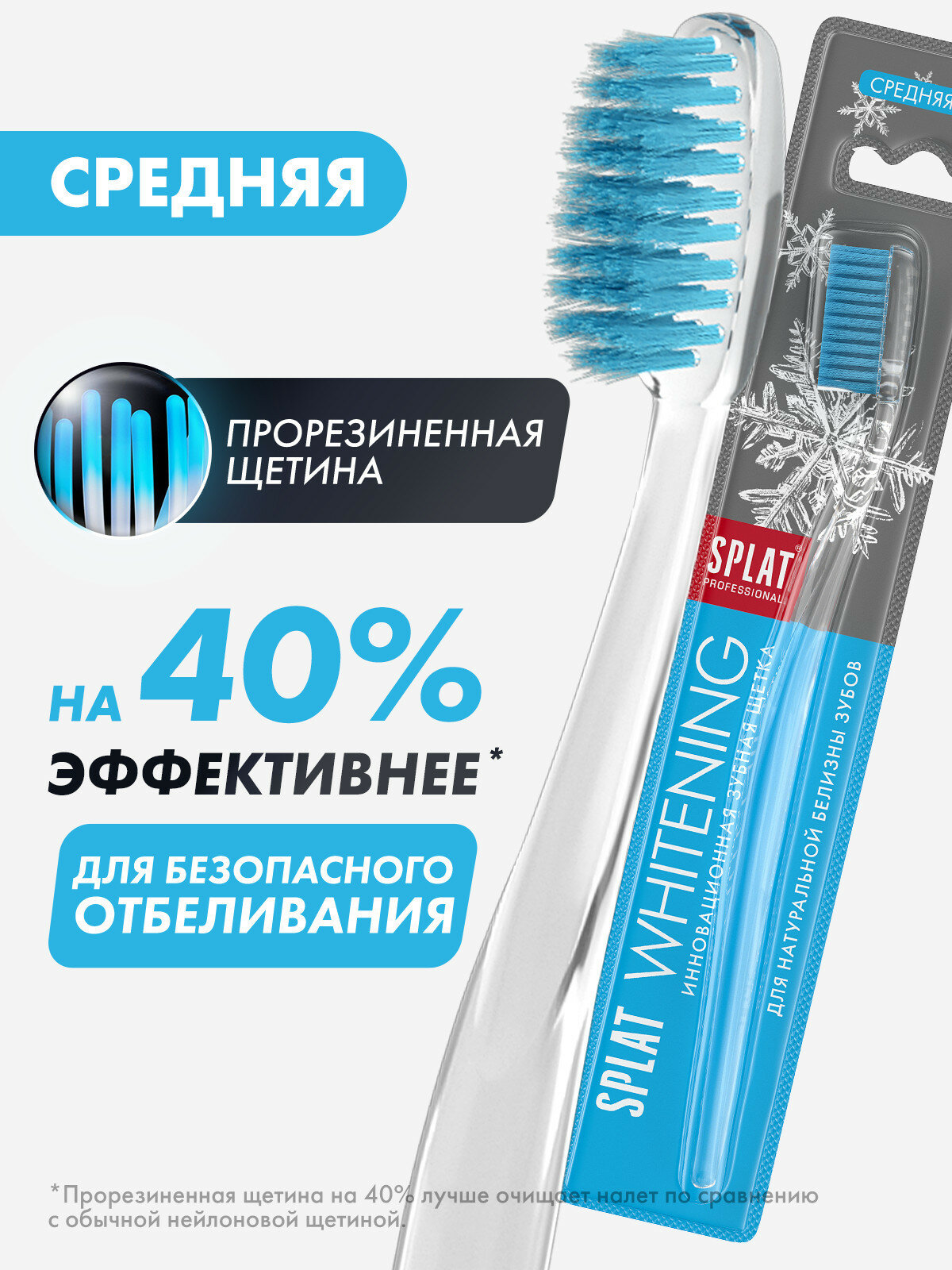 Зубная щетка SPLAT WHITENING. Для отбеливания, средняя, голубая