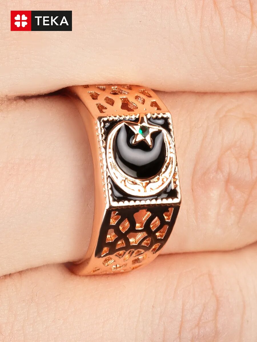 Печатка TEKA, эмаль, фианит, размер 21, золотой — фото 1