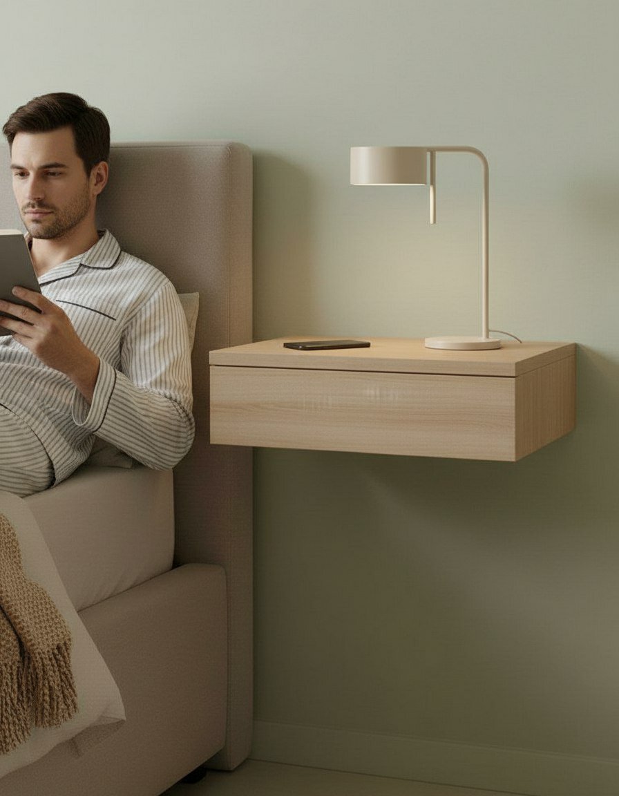 Тумба прикроватная дуб светлый ЛДСП подвесная в стиле минимализма 40x34x11.6 см