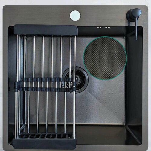 Изображение товара Мойка из нержавеющей стали VЕRMON 55 х 50, графит, декор зерно, в подарок дозатор и каландр, гофра