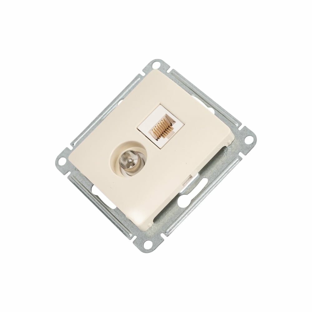 Розетка Systeme Electric Glossa бежевый TV+RJ45, кат.5E GSL000289 — фото 1