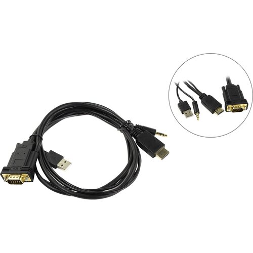 Видеоадаптер-кабель 1.0 м HDMI M -> VGA 15M + аудио, питание USB  ORIENT C700