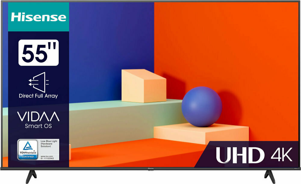 Телевизор Hisense 55A6K, 55", 3840x2160, Dvb-t/t2/c/s2, Hdmi 3, USB 2, Smart TV, чёрный Hisense 1011 .