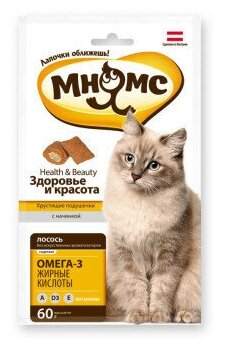 Мнямс Здоровье и красота хрустящие подушечки для кошек, с лососем, 60 г - фотография № 7