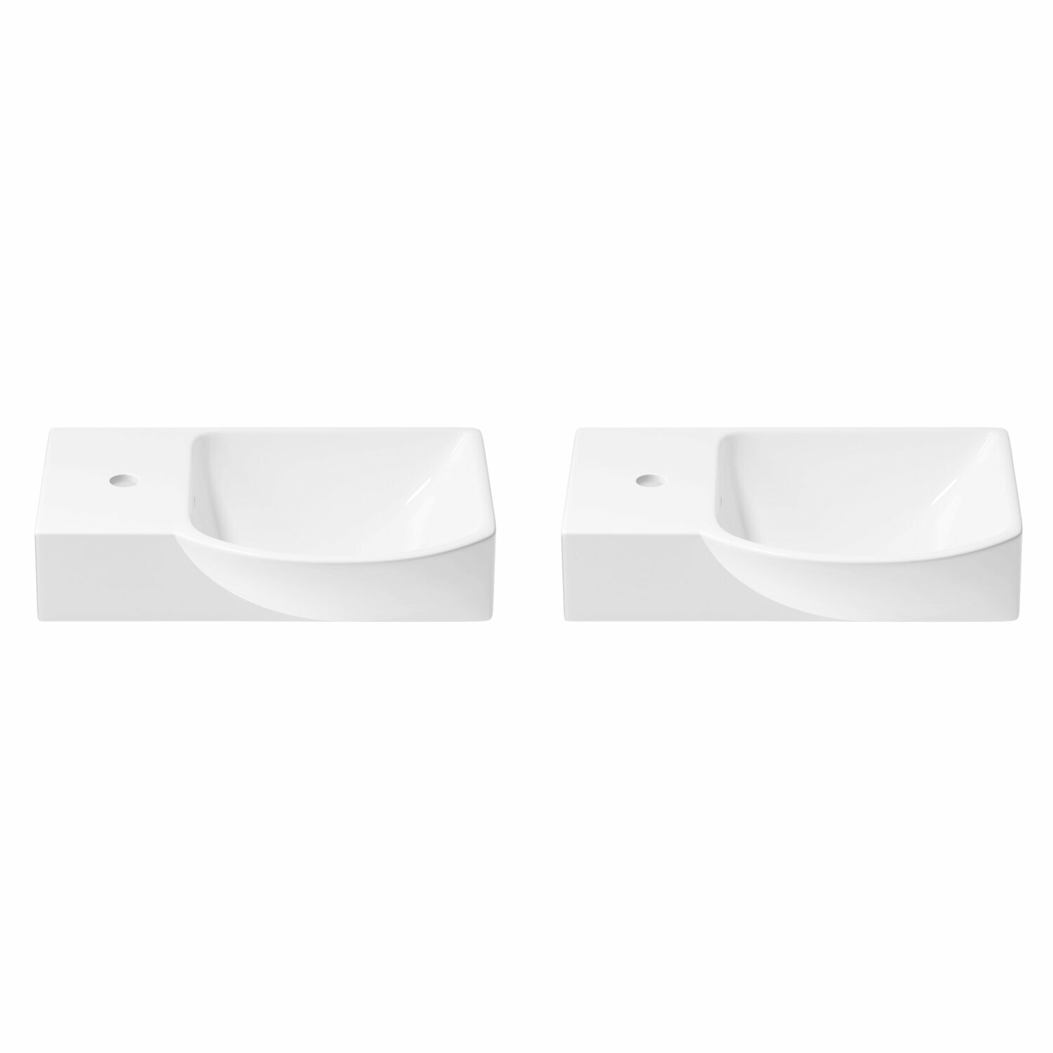 Подвесная/накладная раковина для ванной Wellsee WC Area 151808001 в наборе 2 в 1: раковины 2 шт, ширина одного умывальника 45 см, цвет глянцевый белый
