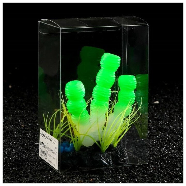 Декор для аквариума"Столбовой коралл" силиконовый, светится в темноте, 9,5 х 12 см, зелёный 71088 . - фотография № 5