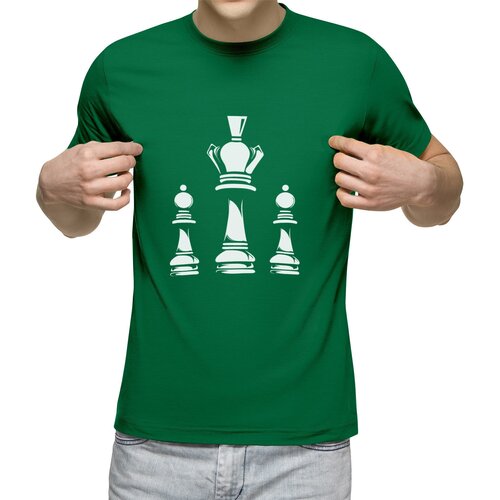 Мужская футболка «Шахматы. Шахматные фигуры. Для шахматиста» (2XL, зеленый)