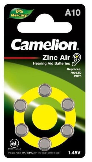 Элемент питания Camelion Zinc Air A10 бл 6